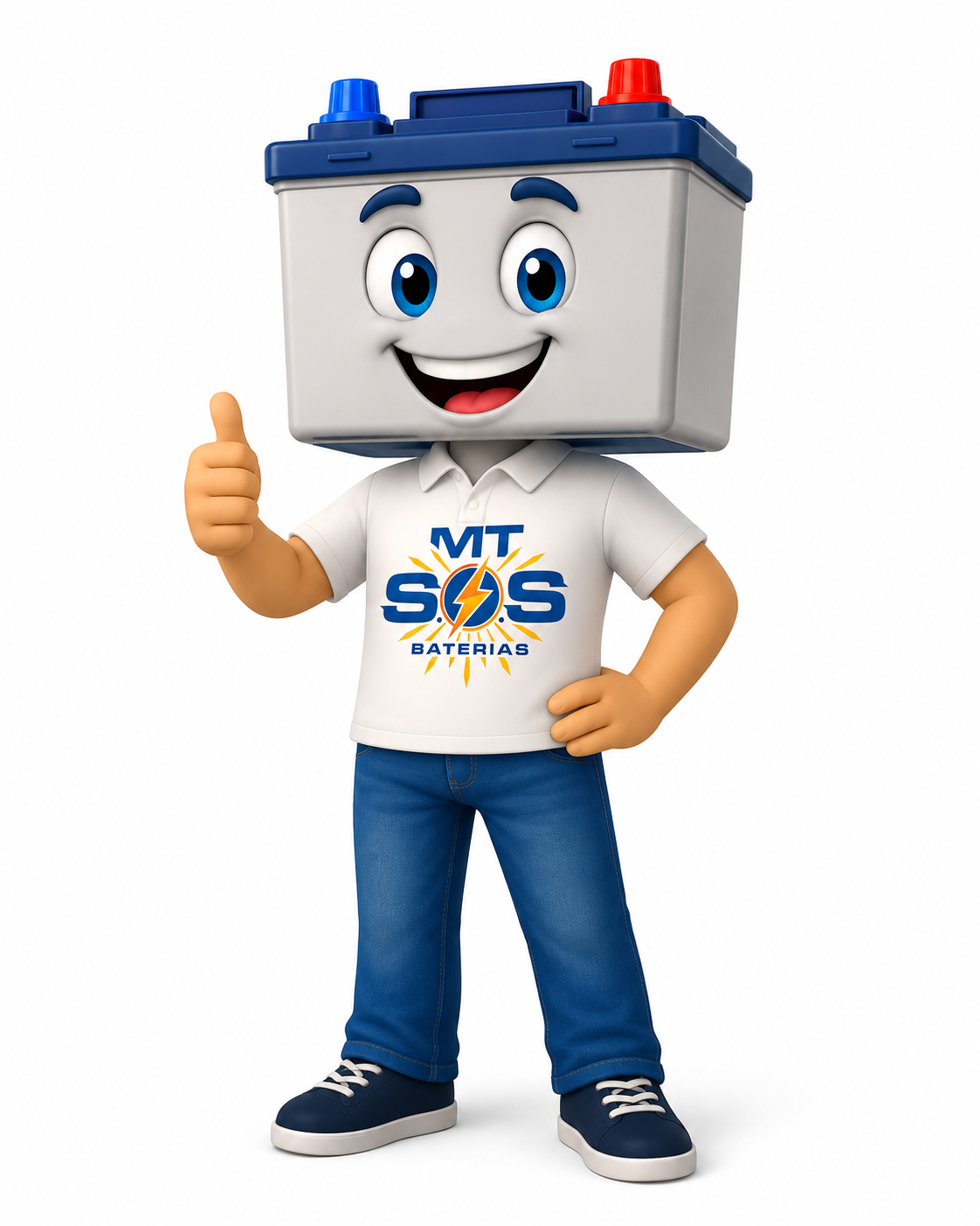 Mascote MT SOS Baterias com polegar para cima